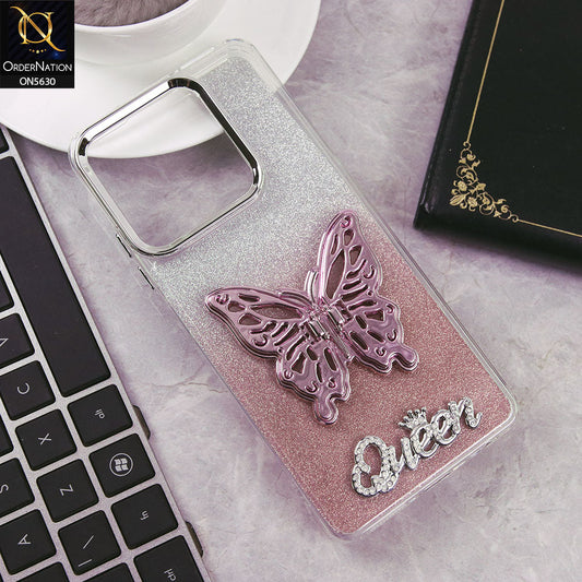 Infinix Hot 30 Cover - Rose Gold -Trendy Queen Dual Tone Gradient Glitter Shiny Soft Case With Butterfly Kickstand Holder (Glitter Does Not Move)