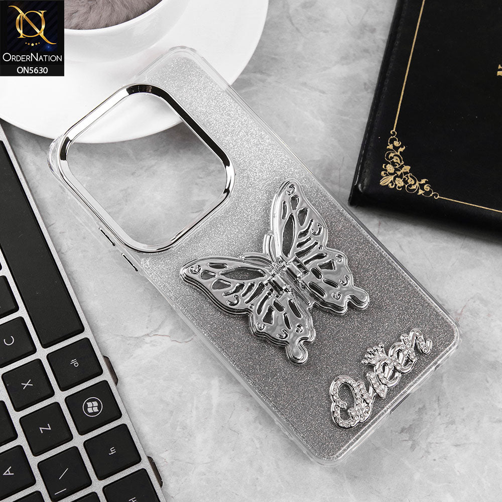 Infinix Hot 40 Cover - Black -Trendy Queen Dual Tone Gradient Glitter Shiny Soft Case With Butterfly Kickstand Holder (Glitter Does Not Move)