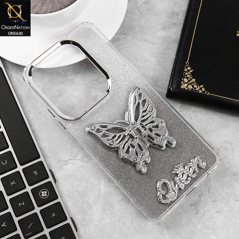 Infinix Hot 40 Cover - Black -Trendy Queen Dual Tone Gradient Glitter Shiny Soft Case With Butterfly Kickstand Holder (Glitter Does Not Move)