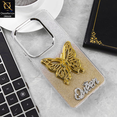 Infinix Hot 40 Cover - Golden -Trendy Queen Dual Tone Gradient Glitter Shiny Soft Case With Butterfly Kickstand Holder (Glitter Does Not Move)