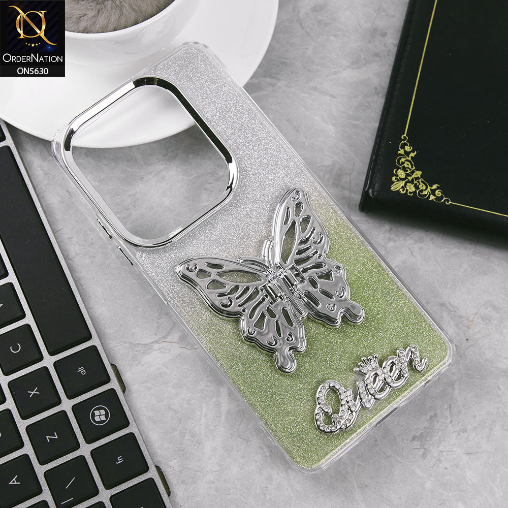 Infinix Hot 40 Cover - Green -Trendy Queen Dual Tone Gradient Glitter Shiny Soft Case With Butterfly Kickstand Holder (Glitter Does Not Move)