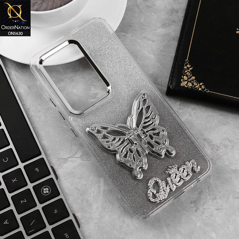 Infinix Hot 50 Pro Cover - Black -Trendy Queen Dual Tone Gradient Glitter Shiny Soft Case With Butterfly Kickstand Holder (Glitter Does Not Move)