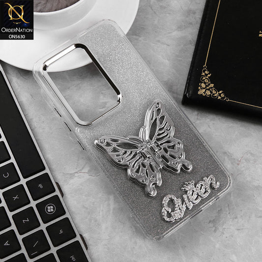 Infinix Hot 50 Pro Cover - Black -Trendy Queen Dual Tone Gradient Glitter Shiny Soft Case With Butterfly Kickstand Holder (Glitter Does Not Move)