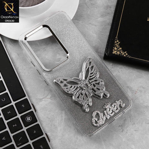 Infinix Hot 50 Pro Cover - Black -Trendy Queen Dual Tone Gradient Glitter Shiny Soft Case With Butterfly Kickstand Holder (Glitter Does Not Move)