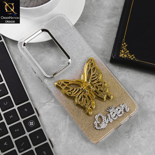Infinix Hot 50 Pro Cover - Golden -Trendy Queen Dual Tone Gradient Glitter Shiny Soft Case With Butterfly Kickstand Holder (Glitter Does Not Move)