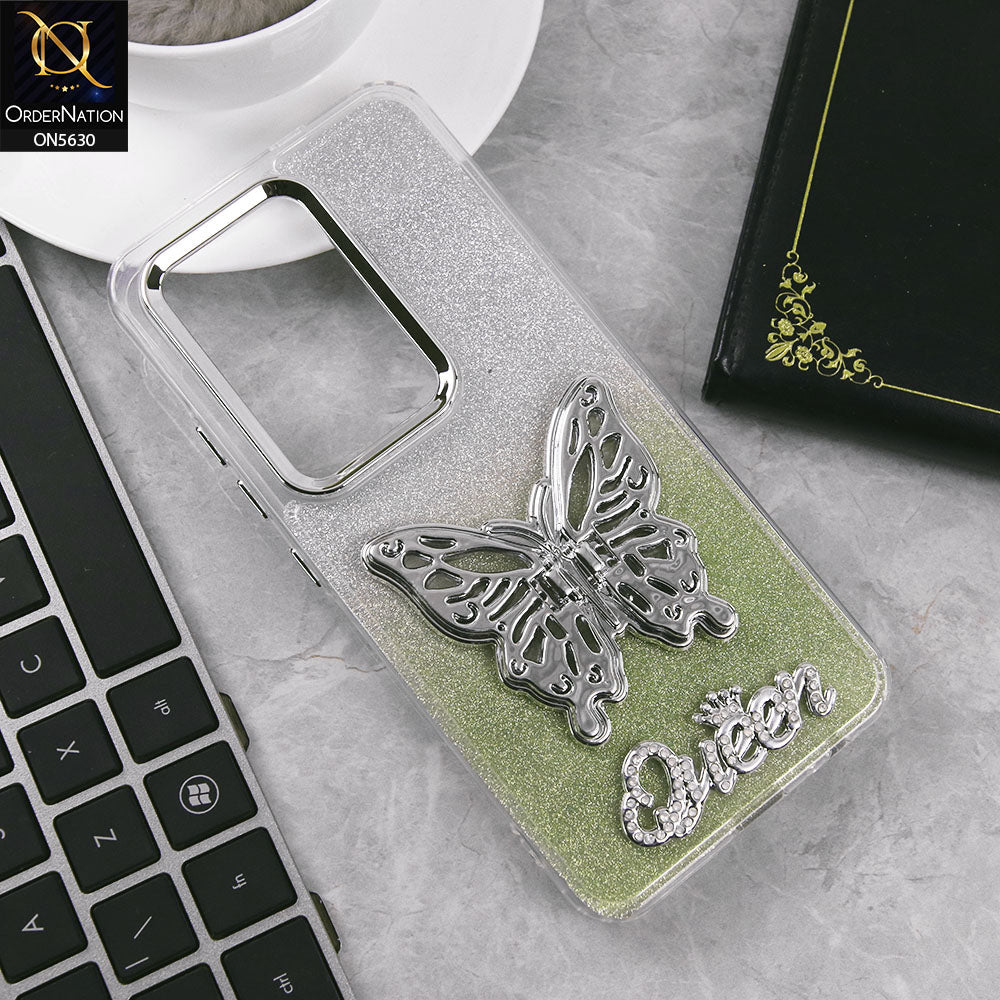 Infinix Hot 50 Pro Cover - Green -Trendy Queen Dual Tone Gradient Glitter Shiny Soft Case With Butterfly Kickstand Holder (Glitter Does Not Move)