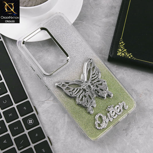 Infinix Hot 50 Pro Cover - Green -Trendy Queen Dual Tone Gradient Glitter Shiny Soft Case With Butterfly Kickstand Holder (Glitter Does Not Move)