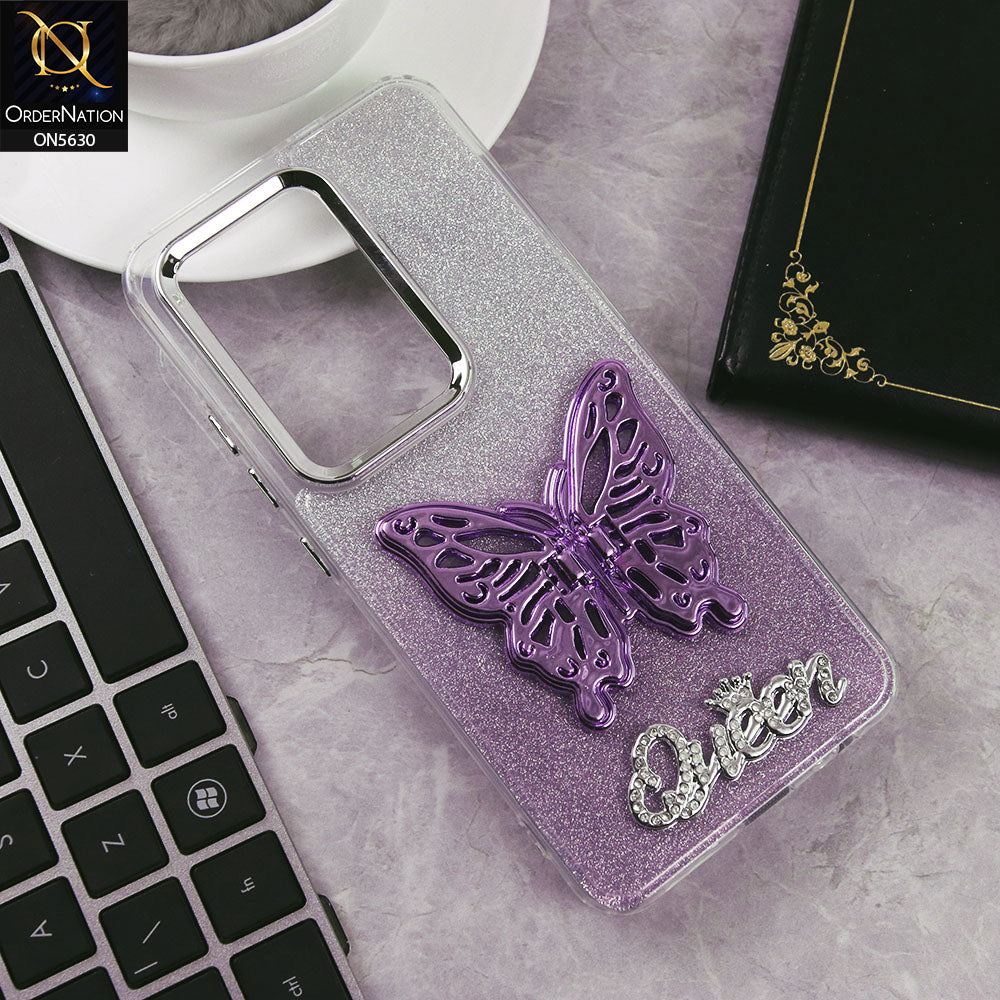 Infinix Hot 50 Pro Cover - Purple -Trendy Queen Dual Tone Gradient Glitter Shiny Soft Case With Butterfly Kickstand Holder (Glitter Does Not Move)