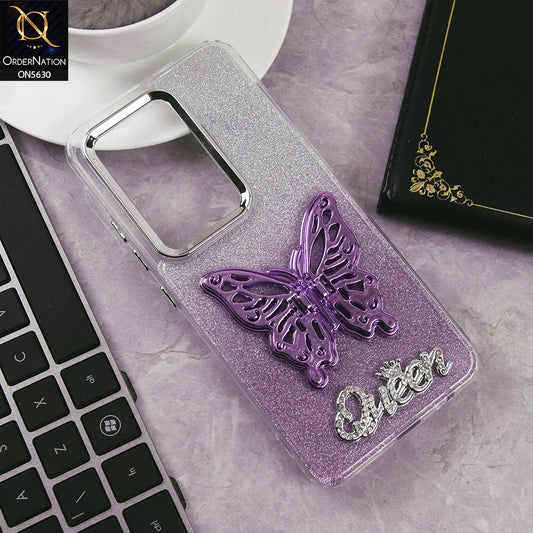 Infinix Hot 50 Pro Cover - Purple -Trendy Queen Dual Tone Gradient Glitter Shiny Soft Case With Butterfly Kickstand Holder (Glitter Does Not Move)