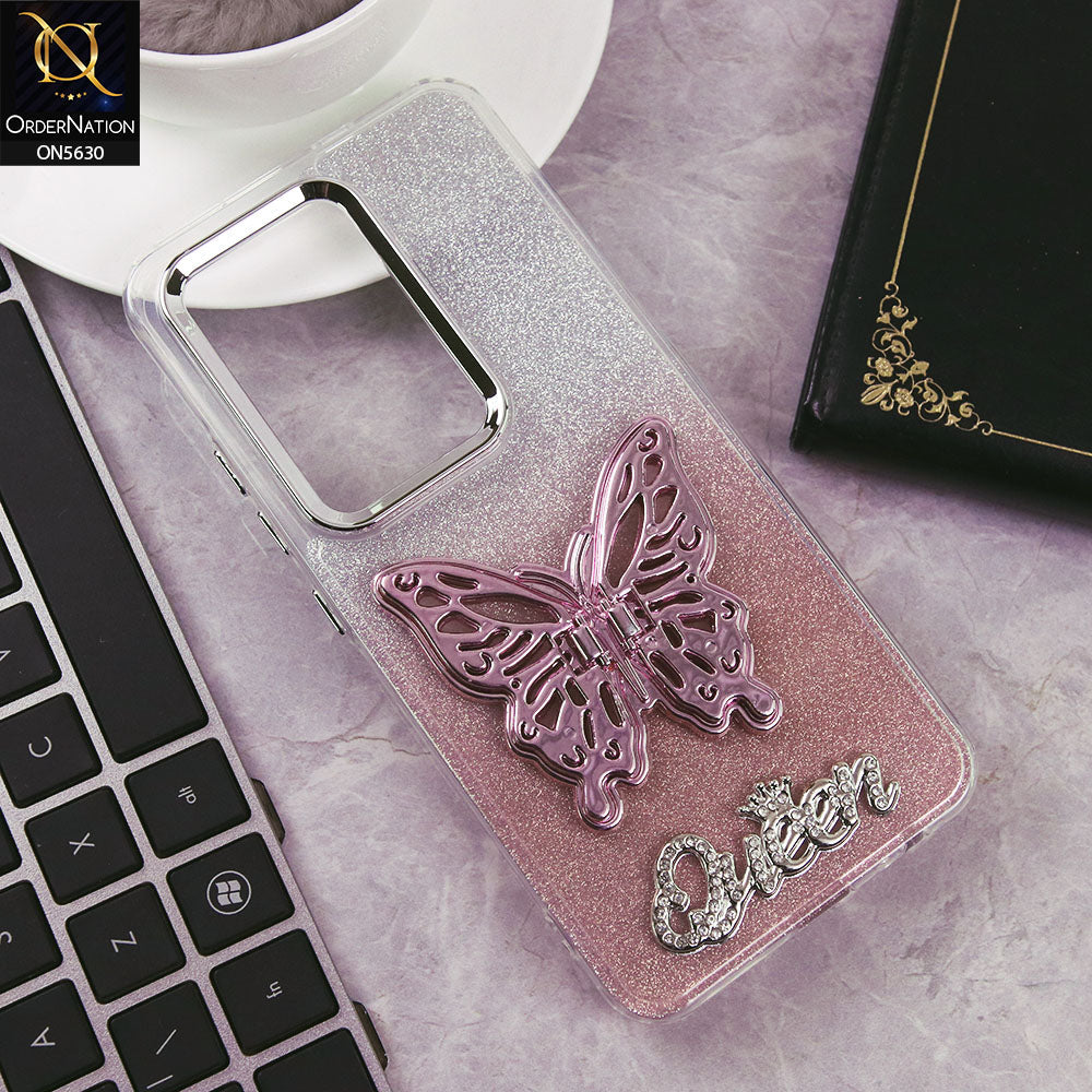 Infinix Hot 50 Pro Cover - Rose Gold -Trendy Queen Dual Tone Gradient Glitter Shiny Soft Case With Butterfly Kickstand Holder (Glitter Does Not Move)