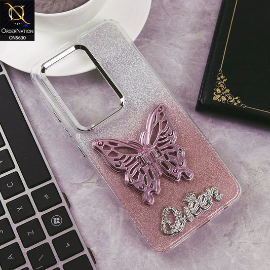 Infinix Hot 50 Pro Cover - Rose Gold -Trendy Queen Dual Tone Gradient Glitter Shiny Soft Case With Butterfly Kickstand Holder (Glitter Does Not Move)