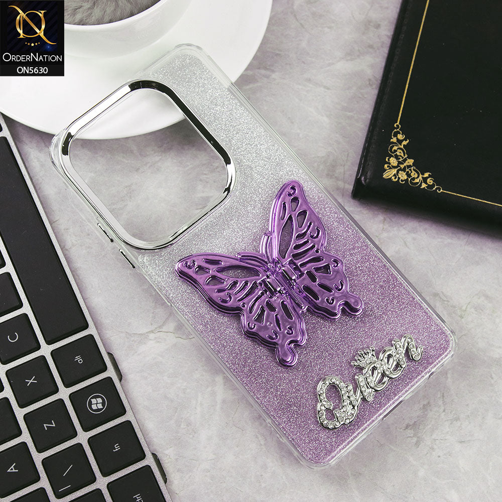 Infinix Note 50 4G Cover - Purple -Trendy Queen Dual Tone Gradient Glitter Shiny Soft Case With Butterfly Kickstand Holder (Glitter Does Not Move)