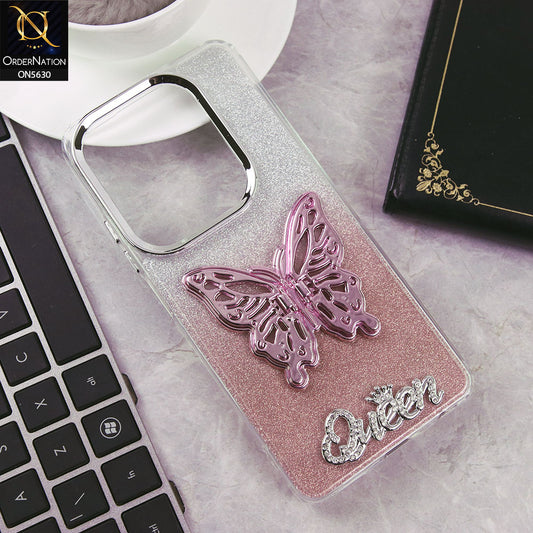 Infinix Note 50 Pro 4G Cover - Rose Gold -Trendy Queen Dual Tone Gradient Glitter Shiny Soft Case With Butterfly Kickstand Holder (Glitter Does Not Move)