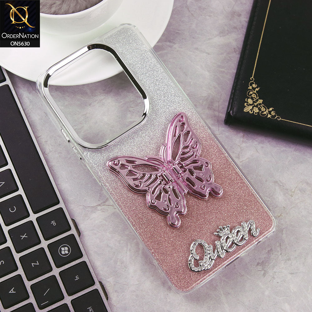 Infinix Note 50 4G Cover - Rose Gold -Trendy Queen Dual Tone Gradient Glitter Shiny Soft Case With Butterfly Kickstand Holder (Glitter Does Not Move)