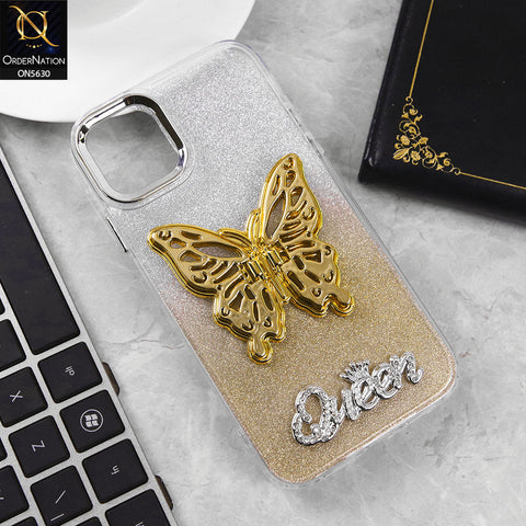 iPhone 11 Cover - Golden -Trendy Queen Dual Tone Gradient Glitter Shiny Soft Case With Butterfly Kickstand Holder (Glitter Does Not Move)