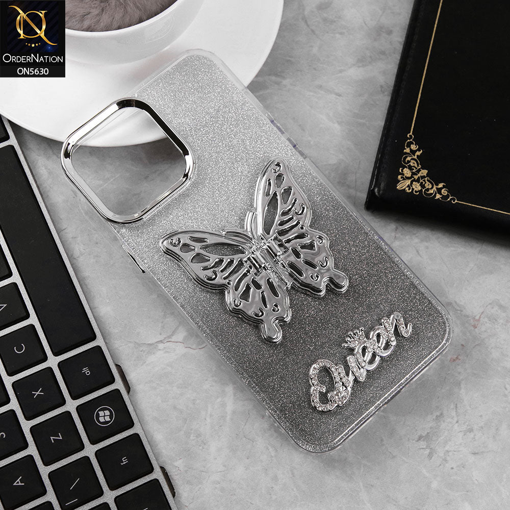 iPhone 12 Pro Max Cover - Black -Trendy Queen Dual Tone Gradient Glitter Shiny Soft Case With Butterfly Kickstand Holder (Glitter Does Not Move)