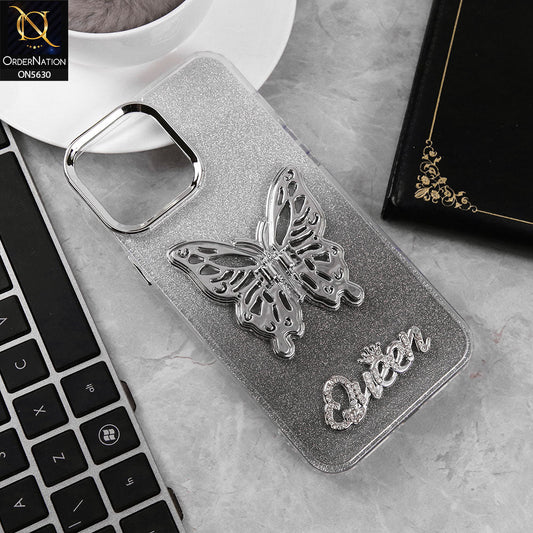 iPhone 12 Pro Max Cover - Black -Trendy Queen Dual Tone Gradient Glitter Shiny Soft Case With Butterfly Kickstand Holder (Glitter Does Not Move)
