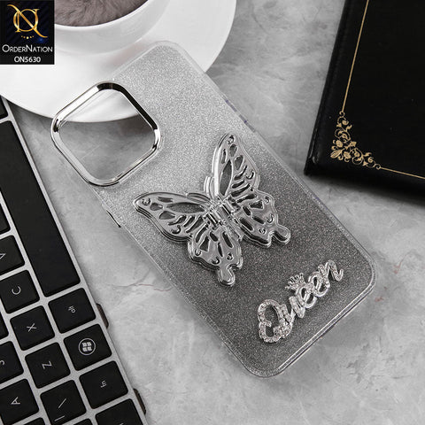 iPhone 12 Pro Max Cover - Black -Trendy Queen Dual Tone Gradient Glitter Shiny Soft Case With Butterfly Kickstand Holder (Glitter Does Not Move)