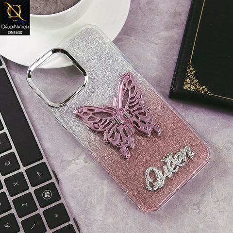 iPhone 12 Pro Max Cover - Rose Gold -Trendy Queen Dual Tone Gradient Glitter Shiny Soft Case With Butterfly Kickstand Holder (Glitter Does Not Move)