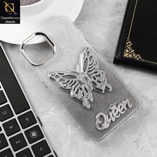 iPhone 13 Cover - Black -Trendy Queen Dual Tone Gradient Glitter Shiny Soft Case With Butterfly Kickstand Holder (Glitter Does Not Move)
