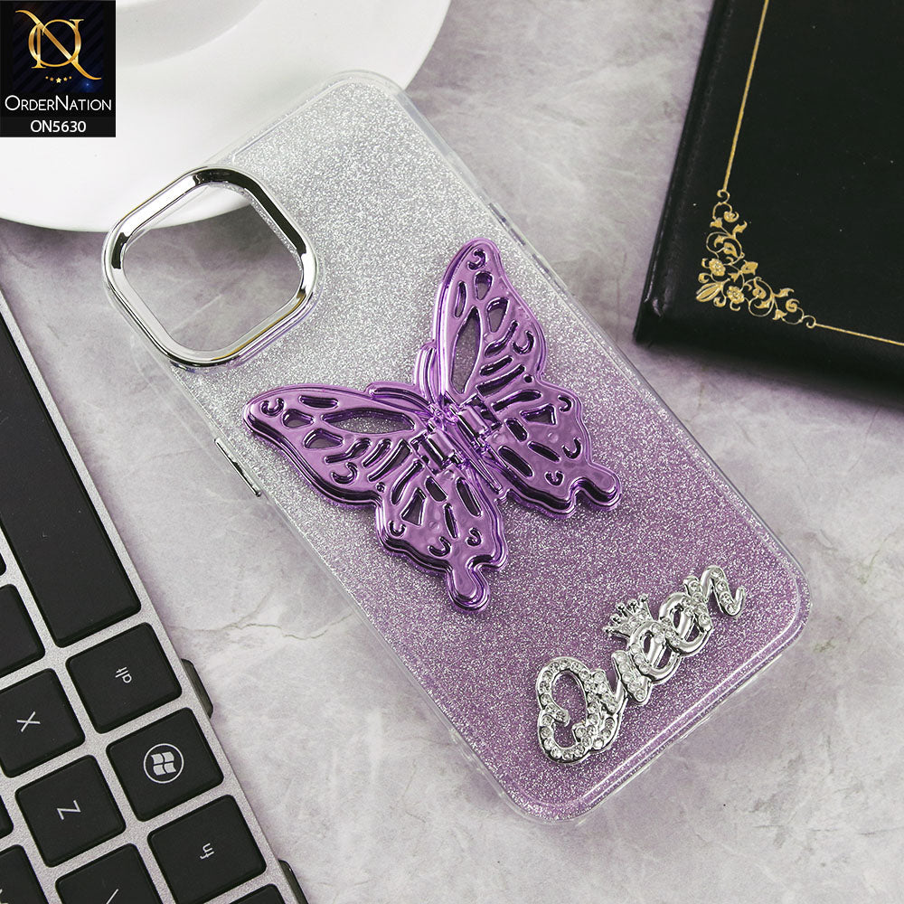 iPhone 13 Cover - Purple -Trendy Queen Dual Tone Gradient Glitter Shiny Soft Case With Butterfly Kickstand Holder (Glitter Does Not Move)