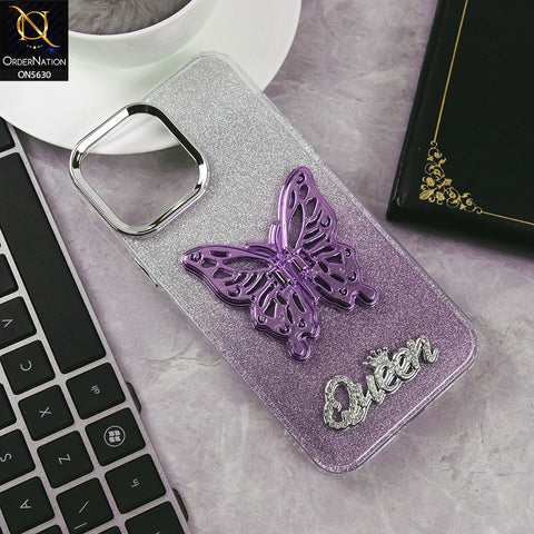 iPhone 13 Pro Max Cover - Purple -Trendy Queen Dual Tone Gradient Glitter Shiny Soft Case With Butterfly Kickstand Holder (Glitter Does Not Move)