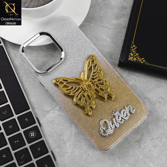 iPhone 16 Pro Max Cover - Golden -Trendy Queen Dual Tone Gradient Glitter Shiny Soft Case With Butterfly Kickstand Holder (Glitter Does Not Move)