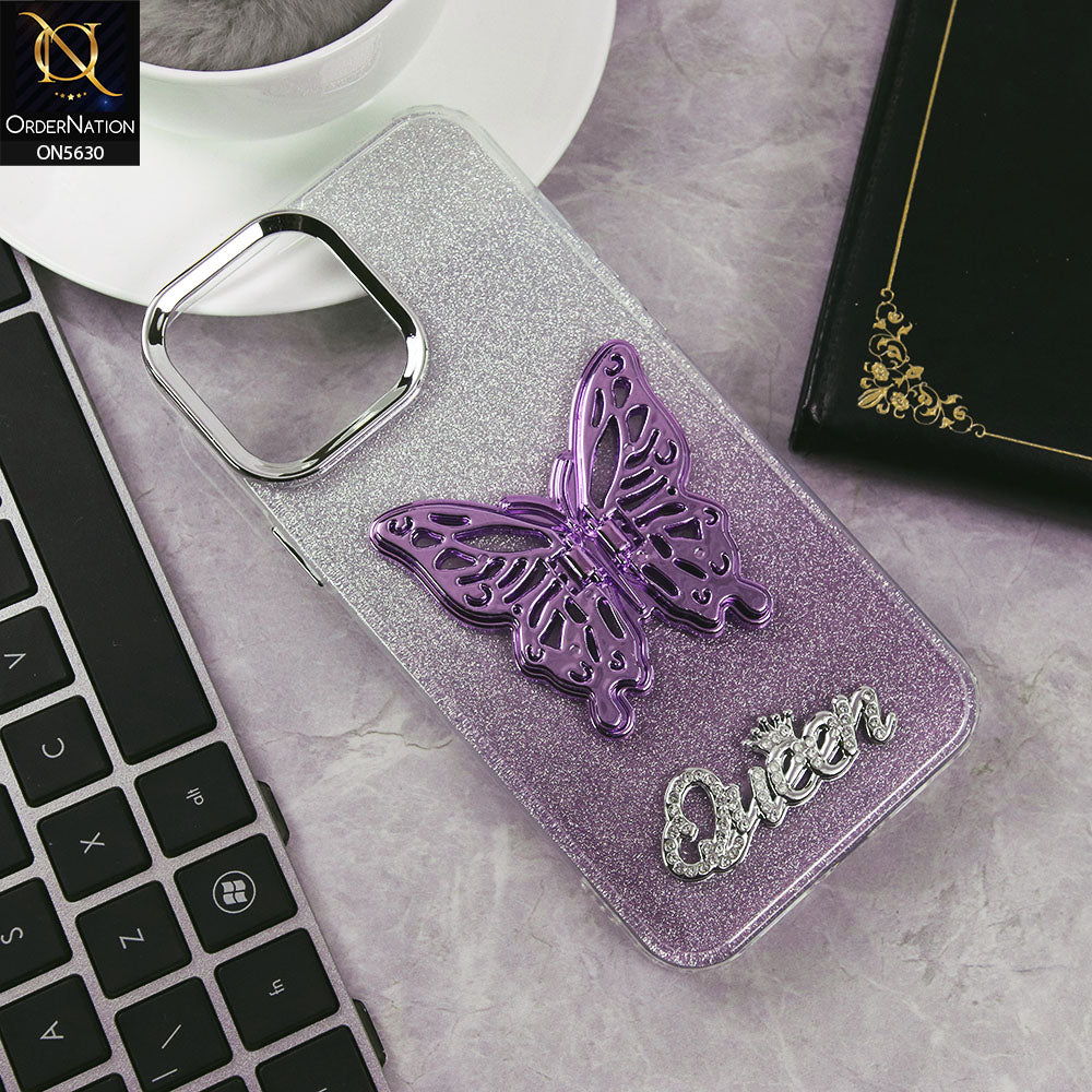 iPhone 16 Pro Max Cover - Purple -Trendy Queen Dual Tone Gradient Glitter Shiny Soft Case With Butterfly Kickstand Holder (Glitter Does Not Move)