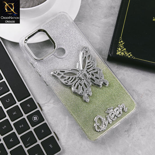 Oppo A15s Cover - Green -Trendy Queen Dual Tone Gradient Glitter Shiny Soft Case With Butterfly Kickstand Holder (Glitter Does Not Move)