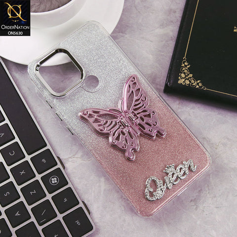 Oppo A15 Cover - Rose Gold -Trendy Queen Dual Tone Gradient Glitter Shiny Soft Case With Butterfly Kickstand Holder (Glitter Does Not Move)