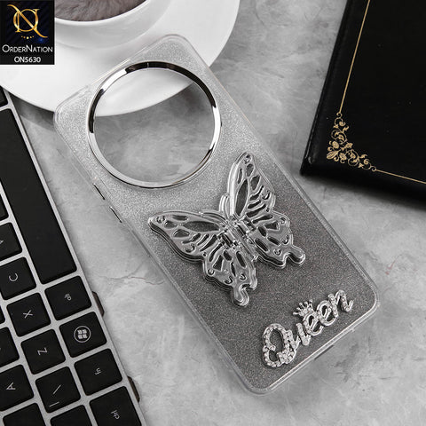 Xiaomi Redmi A3 Cover - Black -Trendy Queen Dual Tone Gradient Glitter Shiny Soft Case With Butterfly Kickstand Holder (Glitter Does Not Move)