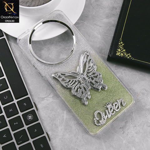 Xiaomi Redmi A3 Cover - Green -Trendy Queen Dual Tone Gradient Glitter Shiny Soft Case With Butterfly Kickstand Holder (Glitter Does Not Move)