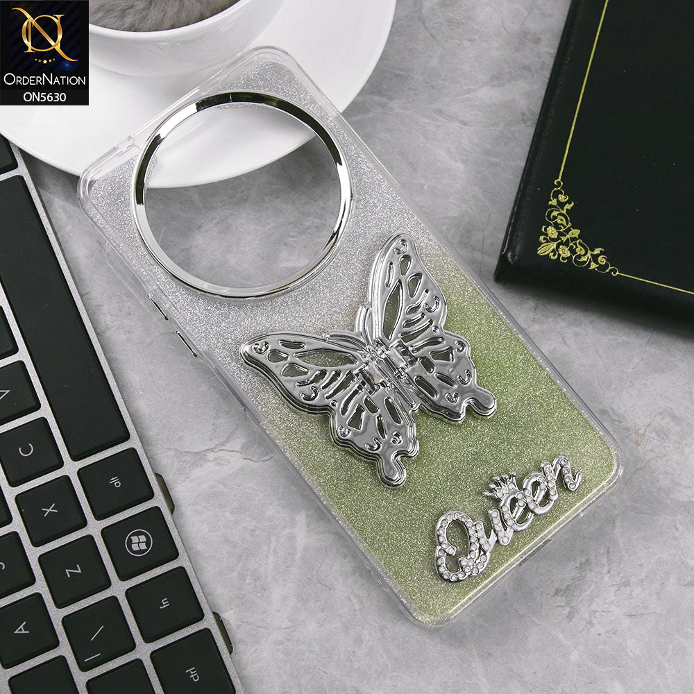 Xiaomi Redmi A1 Plus Cover - Green -Trendy Queen Dual Tone Gradient Glitter Shiny Soft Case With Butterfly Kickstand Holder (Glitter Does Not Move)