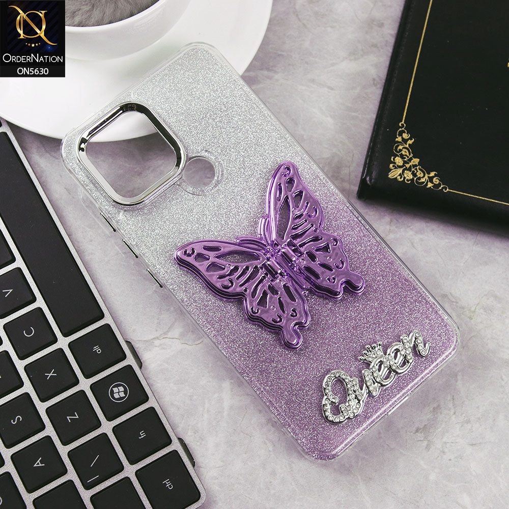 Xiaomi Redmi A1 Cover - Purple -Trendy Queen Dual Tone Gradient Glitter Shiny Soft Case With Butterfly Kickstand Holder (Glitter Does Not Move)