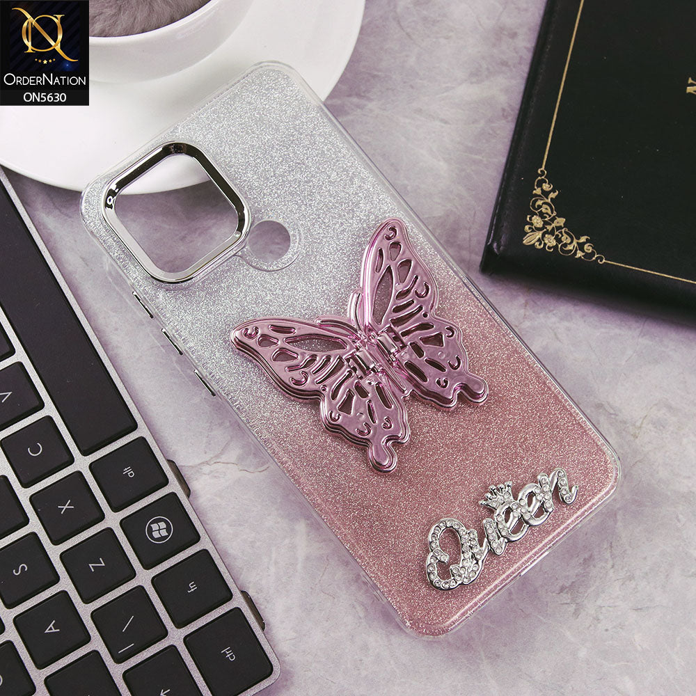 Xiaomi Redmi A1 Plus Cover - Rose Gold -Trendy Queen Dual Tone Gradient Glitter Shiny Soft Case With Butterfly Kickstand Holder (Glitter Does Not Move)