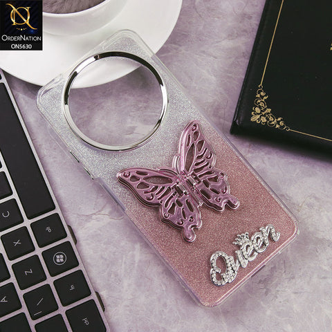 Xiaomi Redmi A3x Cover - Rose Gold -Trendy Queen Dual Tone Gradient Glitter Shiny Soft Case With Butterfly Kickstand Holder (Glitter Does Not Move)