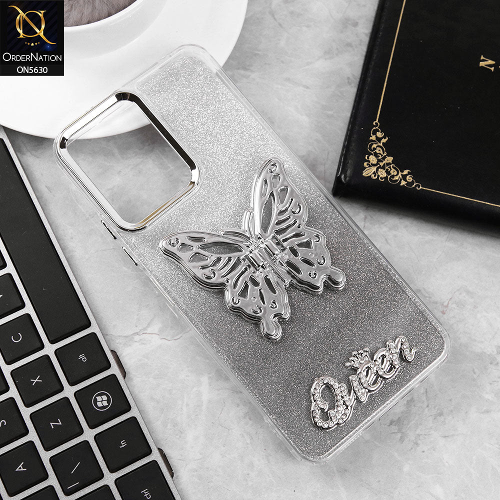 Xiaomi Redmi 12 Cover - Black -Trendy Queen Dual Tone Gradient Glitter Shiny Soft Case With Butterfly Kickstand Holder (Glitter Does Not Move)