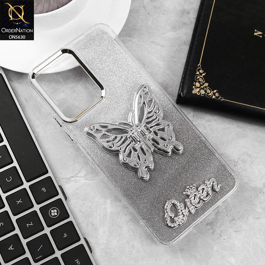 Xiaomi Redmi 12 Cover - Black -Trendy Queen Dual Tone Gradient Glitter Shiny Soft Case With Butterfly Kickstand Holder (Glitter Does Not Move)