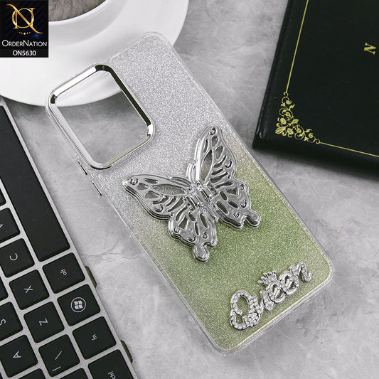 Xiaomi Redmi 12 Cover - Green -Trendy Queen Dual Tone Gradient Glitter Shiny Soft Case With Butterfly Kickstand Holder (Glitter Does Not Move)