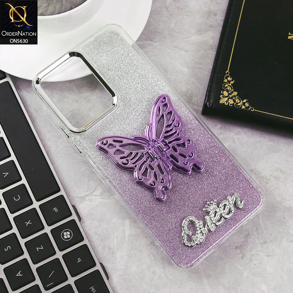 Xiaomi Redmi 12 Cover - Purple -Trendy Queen Dual Tone Gradient Glitter Shiny Soft Case With Butterfly Kickstand Holder (Glitter Does Not Move)