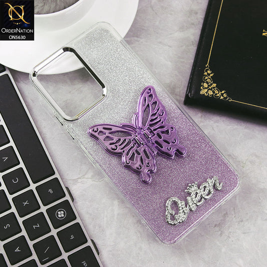 Xiaomi Redmi 12 Cover - Purple -Trendy Queen Dual Tone Gradient Glitter Shiny Soft Case With Butterfly Kickstand Holder (Glitter Does Not Move)