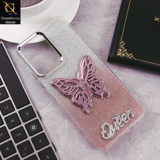 Xiaomi Redmi 12 Cover - Rose Gold -Trendy Queen Dual Tone Gradient Glitter Shiny Soft Case With Butterfly Kickstand Holder (Glitter Does Not Move)