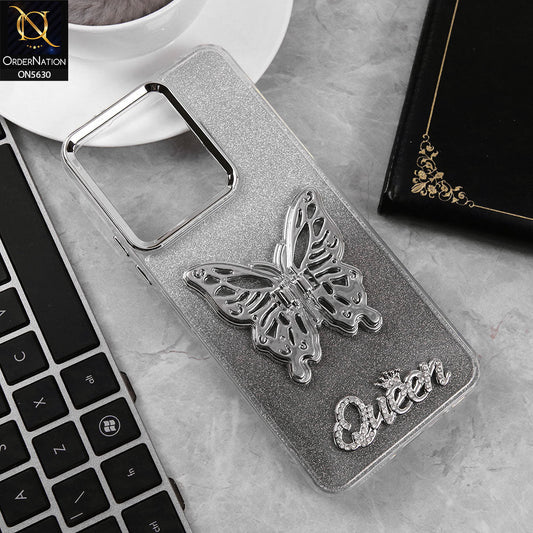 Xiaomi Redmi Note 13R Cover - Black -Trendy Queen Dual Tone Gradient Glitter Shiny Soft Case With Butterfly Kickstand Holder (Glitter Does Not Move)