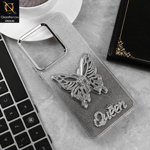 Xiaomi Redmi Note 13R Cover - Black -Trendy Queen Dual Tone Gradient Glitter Shiny Soft Case With Butterfly Kickstand Holder (Glitter Does Not Move)