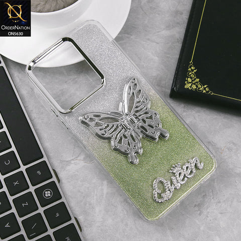 Xiaomi Redmi 13 Cover - Green -Trendy Queen Dual Tone Gradient Glitter Shiny Soft Case With Butterfly Kickstand Holder (Glitter Does Not Move)
