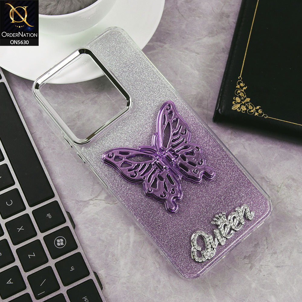 Xiaomi Redmi Note 13R Cover - Purple -Trendy Queen Dual Tone Gradient Glitter Shiny Soft Case With Butterfly Kickstand Holder (Glitter Does Not Move)