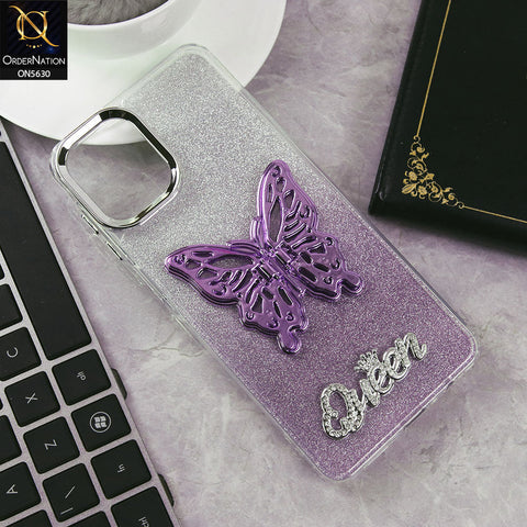 Samsung Galaxy M07 Cover - Purple -Trendy Queen Dual Tone Gradient Glitter Shiny Soft Case With Butterfly Kickstand Holder (Glitter Does Not Move)