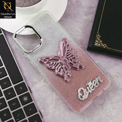 Samsung Galaxy A07 Cover - Rose Gold -Trendy Queen Dual Tone Gradient Glitter Shiny Soft Case With Butterfly Kickstand Holder (Glitter Does Not Move)