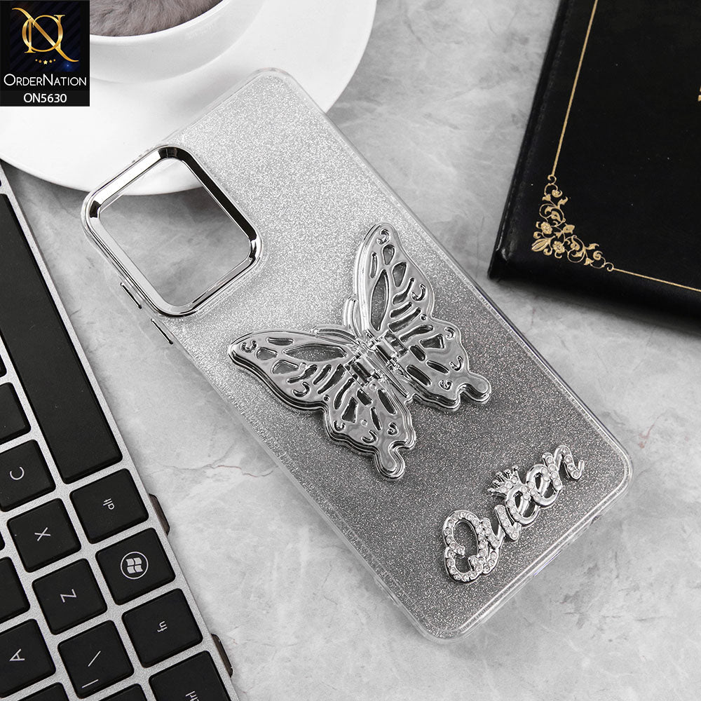 Samsung Galaxy A12 Cover - Black -Trendy Queen Dual Tone Gradient Glitter Shiny Soft Case With Butterfly Kickstand Holder (Glitter Does Not Move)