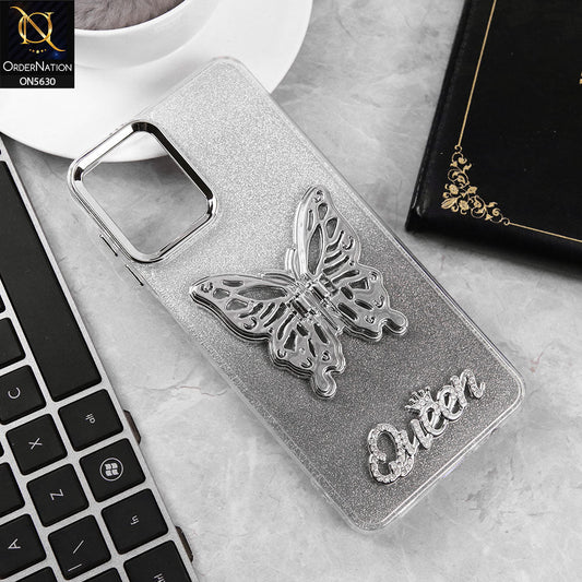 Samsung Galaxy A12 Cover - Black -Trendy Queen Dual Tone Gradient Glitter Shiny Soft Case With Butterfly Kickstand Holder (Glitter Does Not Move)